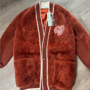Off-White Rust and Cream Fuzzy Cardigan